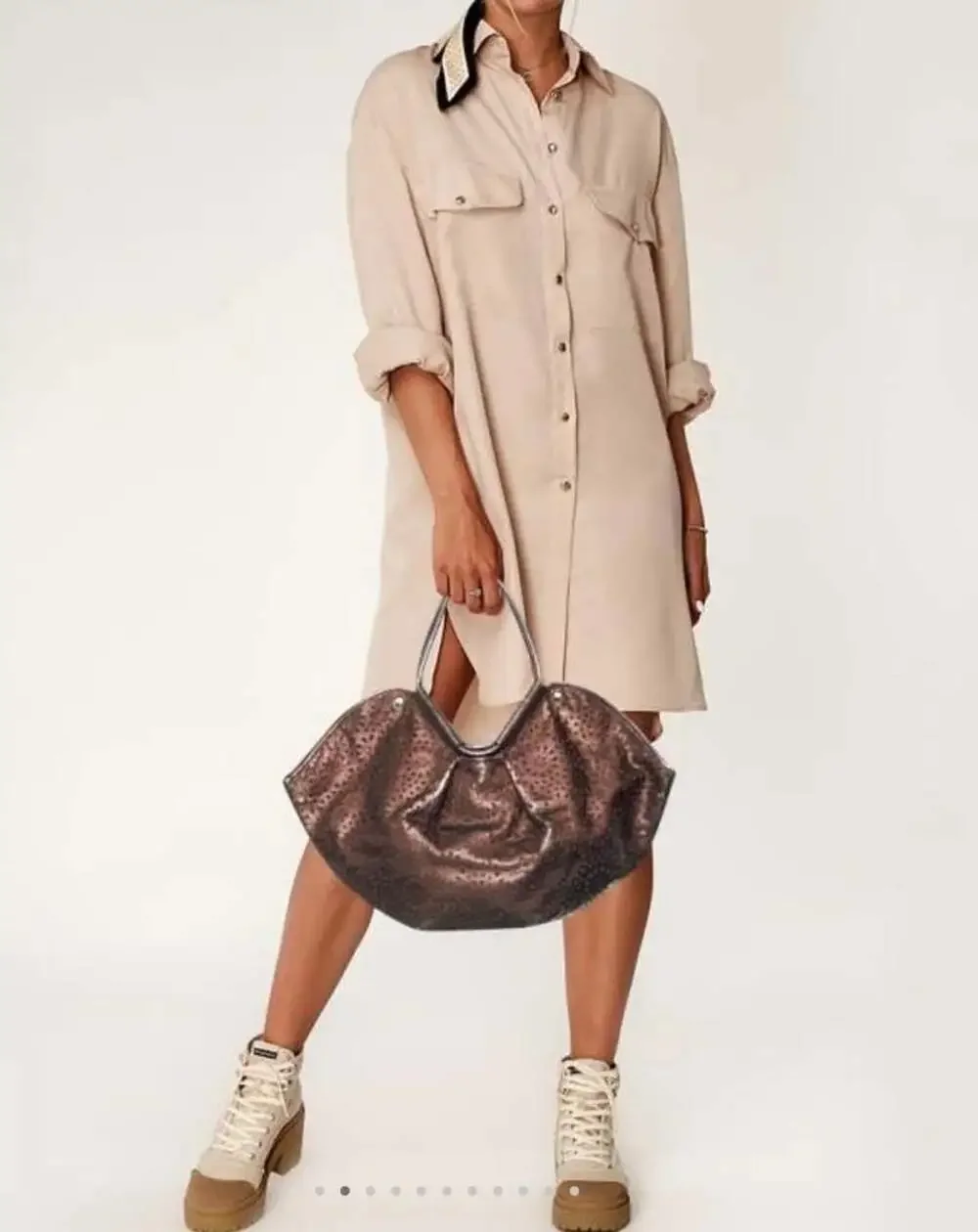 Jimmy Choo Metallic Bronze Star Perforated Leather Tote Shoulder Bag